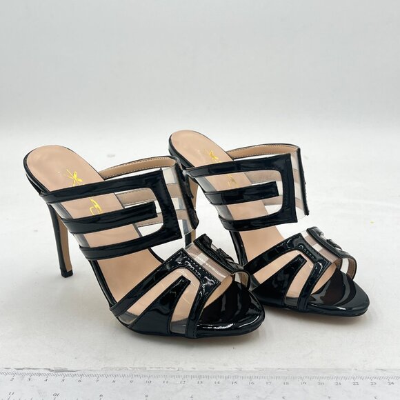 XYD Black Clear PVC Band Thin High Heel Slide Sandals Open Toe Summer Shoe - Picture 1 of 6